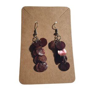 Brown Shimmer Shell Drop Dangle Earrings Handmade Hook Lightweight Modern Style